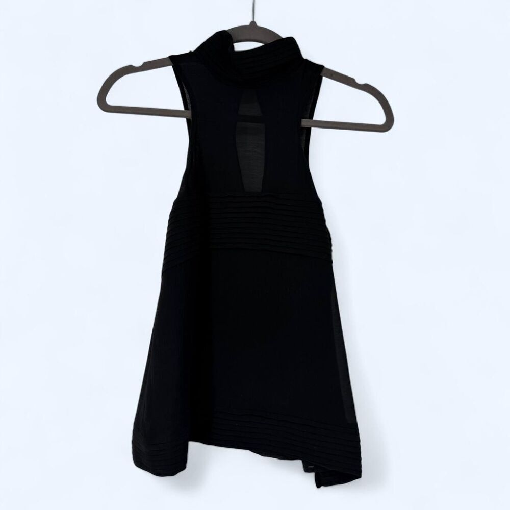 Sheer Panel Mock Neck Pintuck Pleated Avant Garde Cyber Goth Sleeveless Top